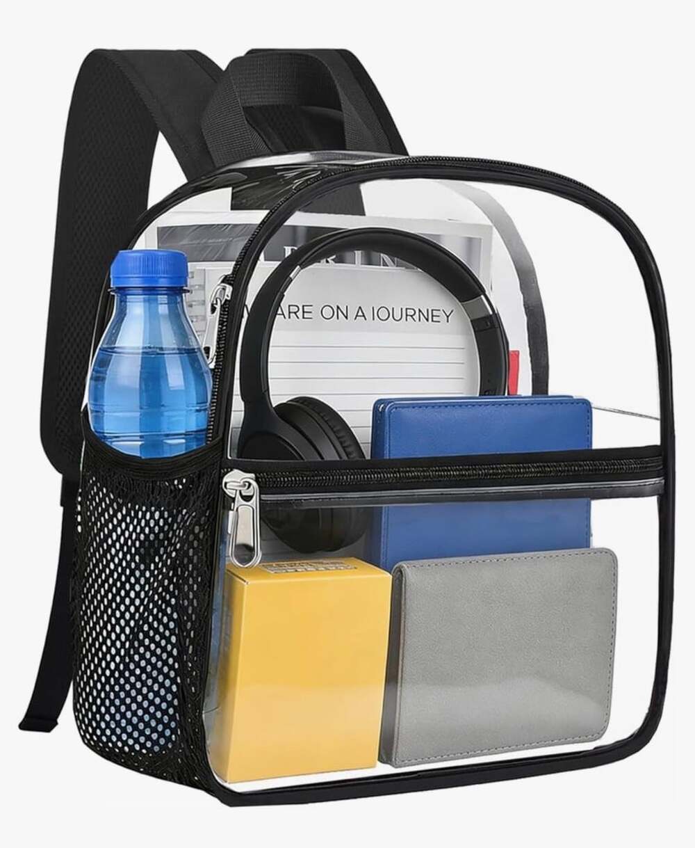 Clear Stadium Backpack Transparent Bag Black PVC Travel Concert